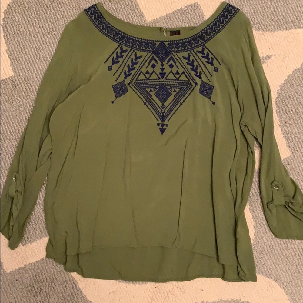 Green Tunic with Navy Blue Detailing